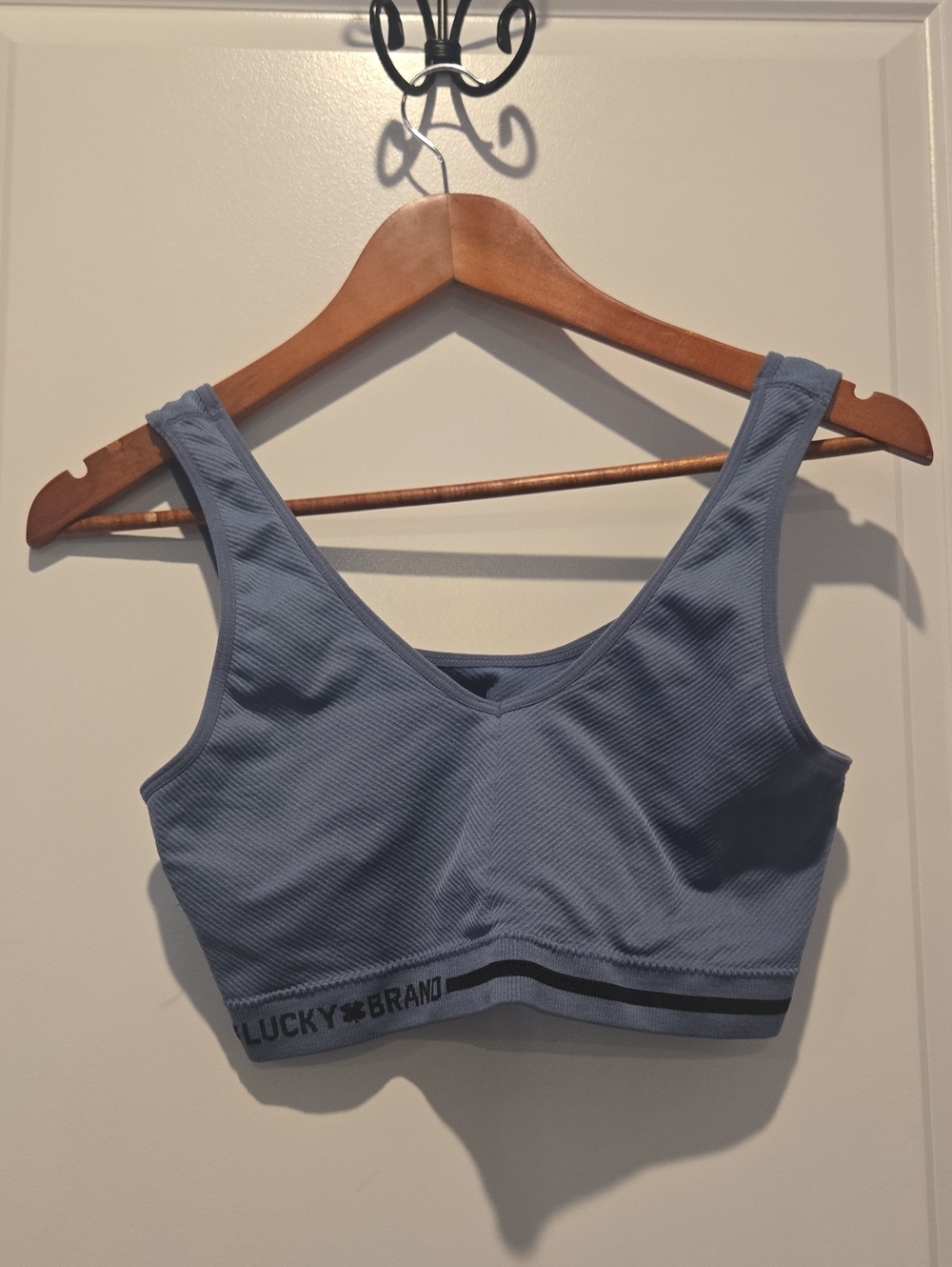 Lucky Brand Ribbed V-Neck Bralette in Dusty Blue